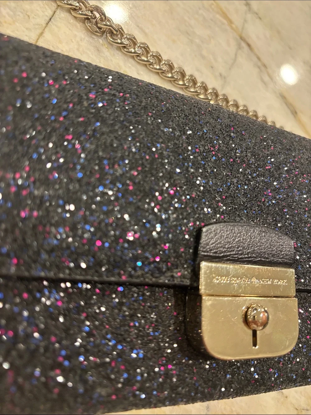 kate spade Black Sparkle Chain Clutch
